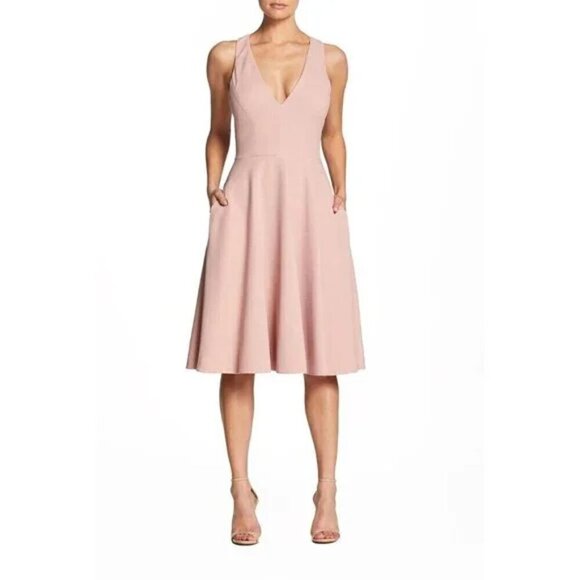 DRESS THE POPULATION Catalina Fit & Flare Cocktail Dress in Blush Size X-Large - Picture 1 of 11